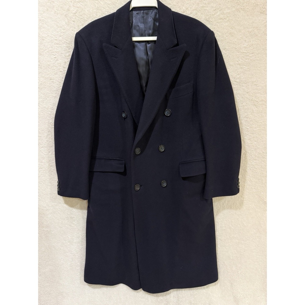 Selfridges London Navy Blue 100% Cashmere Mens Long Suit Overcoat 42R Old Money